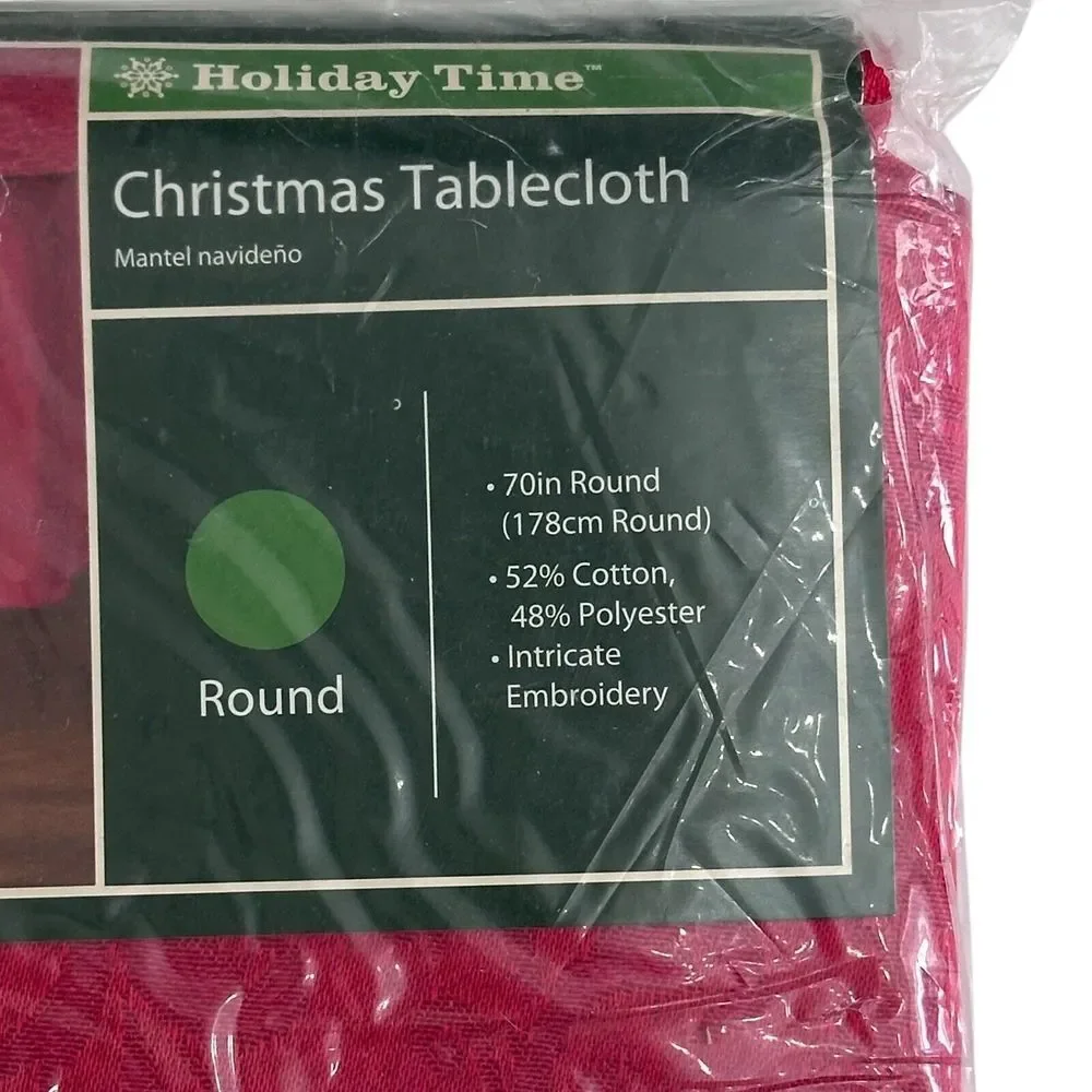 Holiday Time Red Fabric‎ Tablecloth Round 70